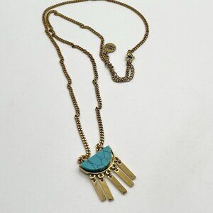 Kinsley Armelle Bianca Gold Tone Faux Turquoise Half Moon Necklace Boho Fringe